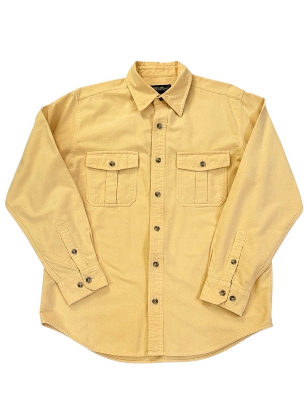 Y2K Eddie Bauer Chamois Cloth Shirt Yellow Gold All Cotton Workwear Small 2006